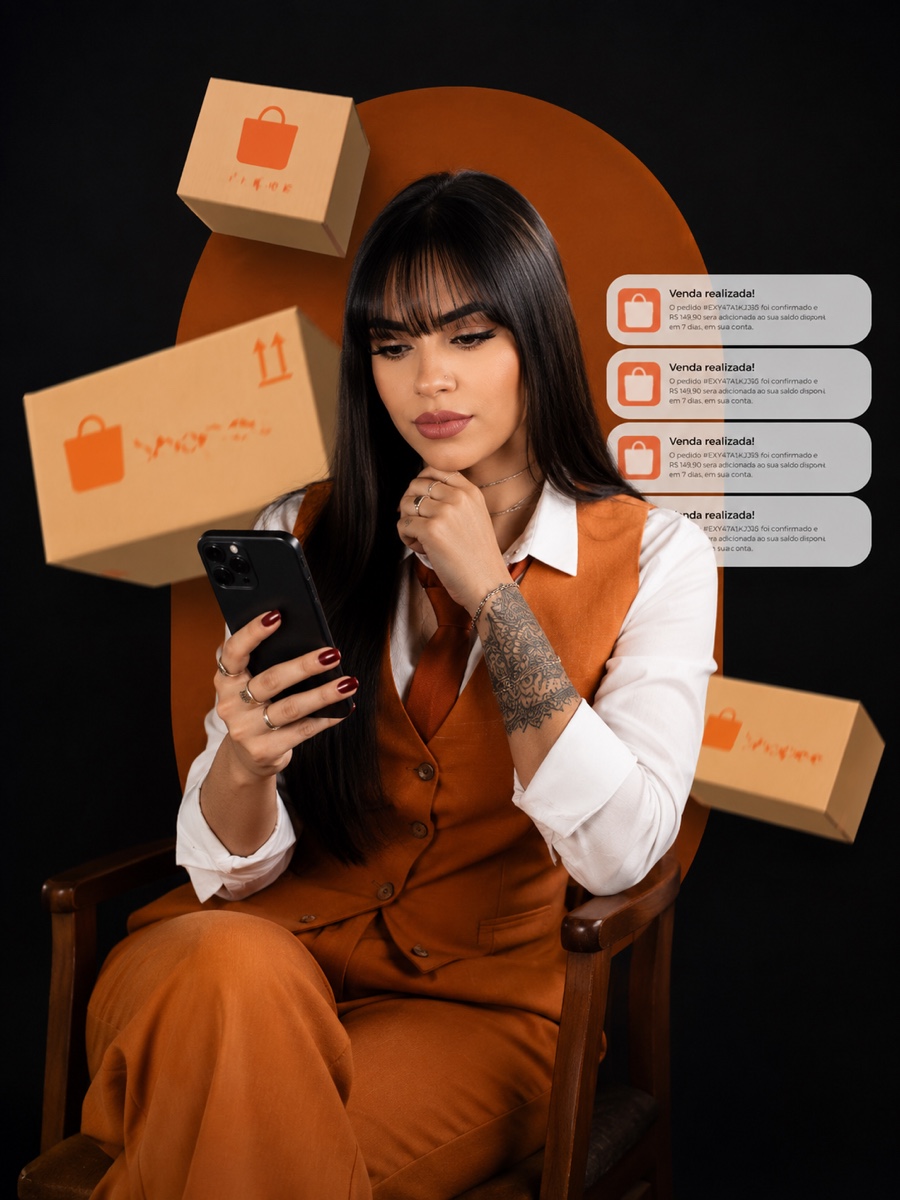 Brenda Julien vendendo na Shopee pelo celular